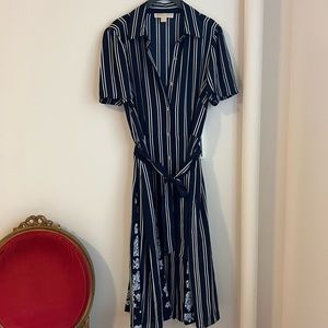 Michael Kors Navy Striped & Floral Buttoned Dress